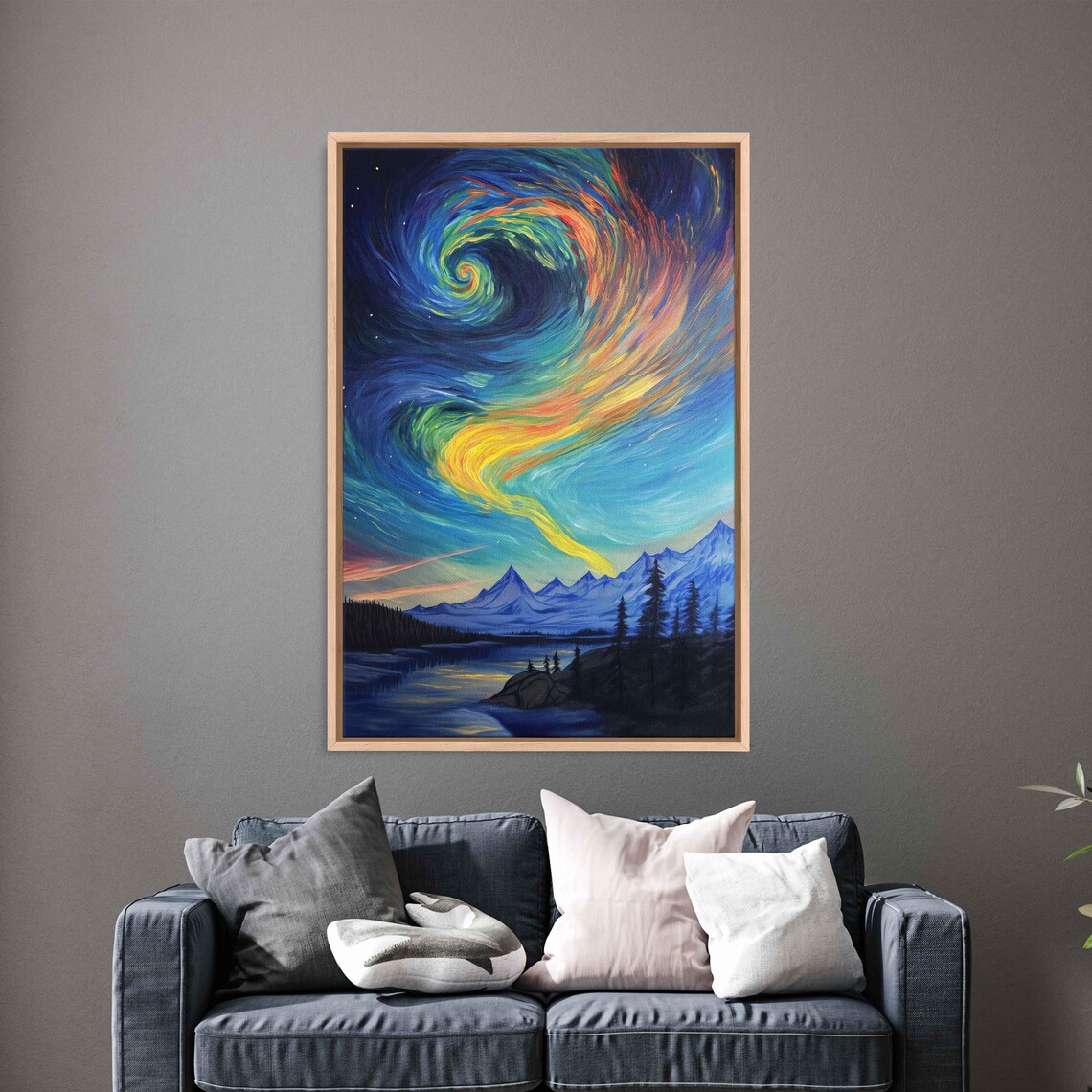 Dramatic Rainbow Aurora Vortex Over Mountain Lake Pine Night Sky Poster - Image 3