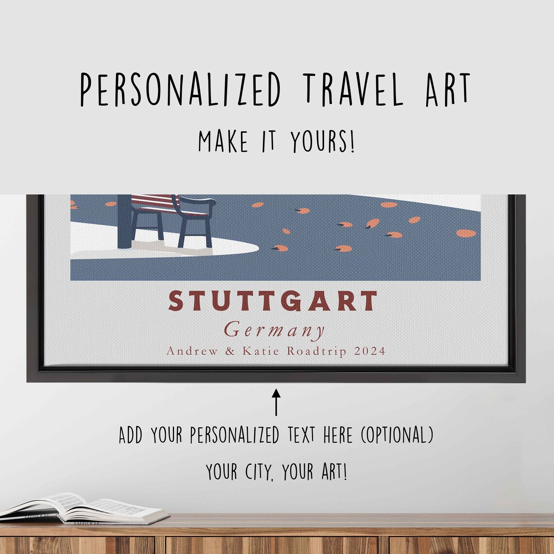 Stuttgart Germany Fernsehturm Autumn Lake Park Bench View Poster - Image 4