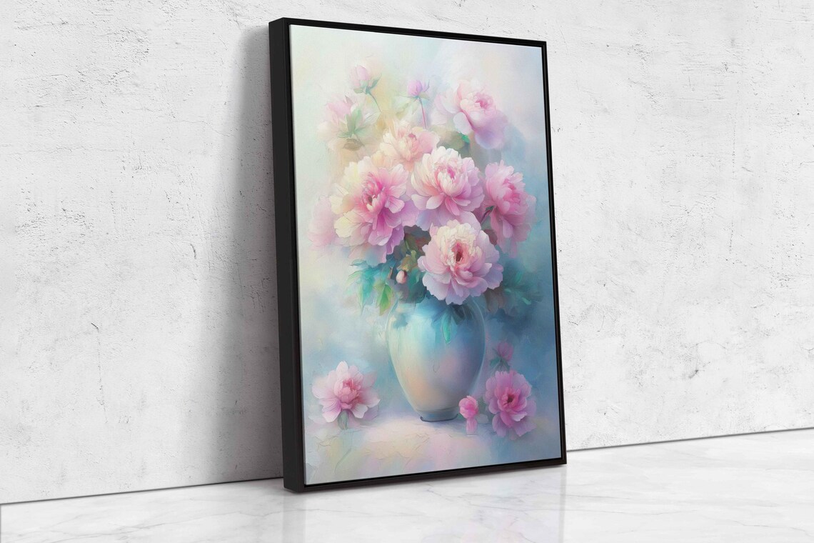Pastel Pink Peonies Vase Soft Floral Watercolor Serene Art Poster - Image 4