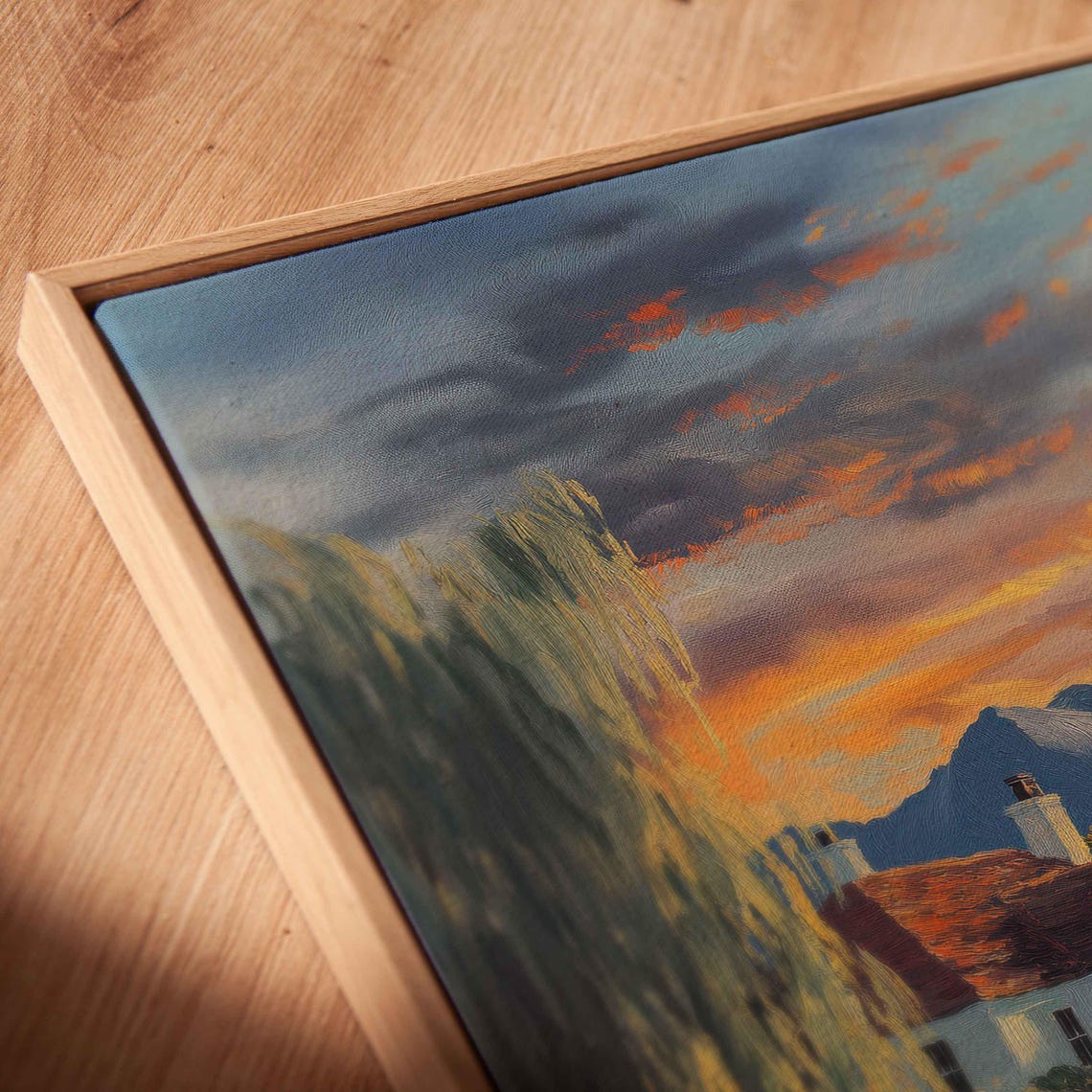 Lakeside Cottage At Sunset With Weeping Willow And Mountains Poster - Image 2
