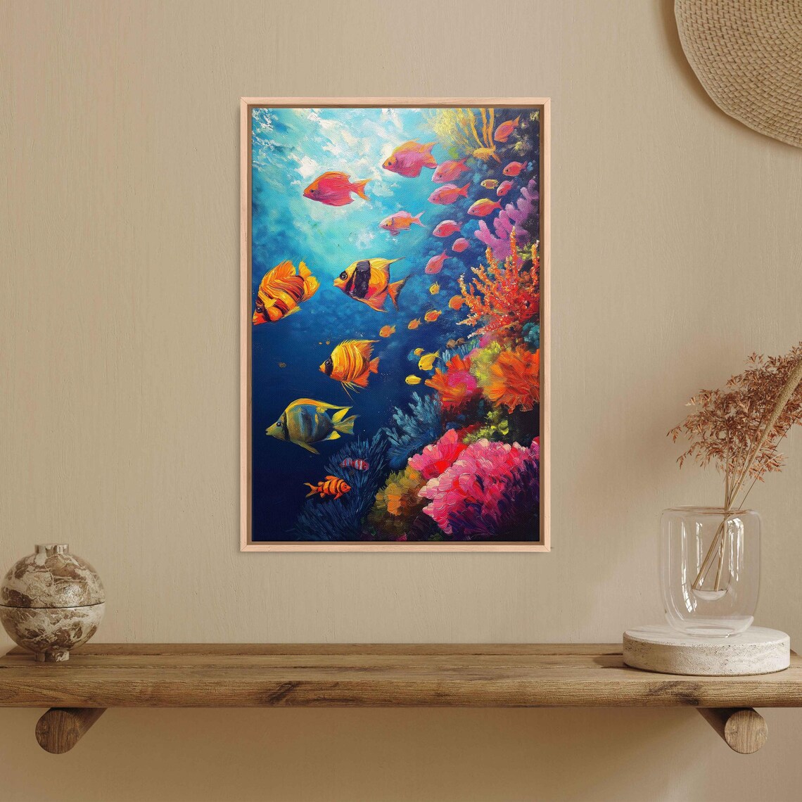 Coral Reef Underwater Scene Wall Art Print Colorful Fish Vibrant Coral Ocean Life
