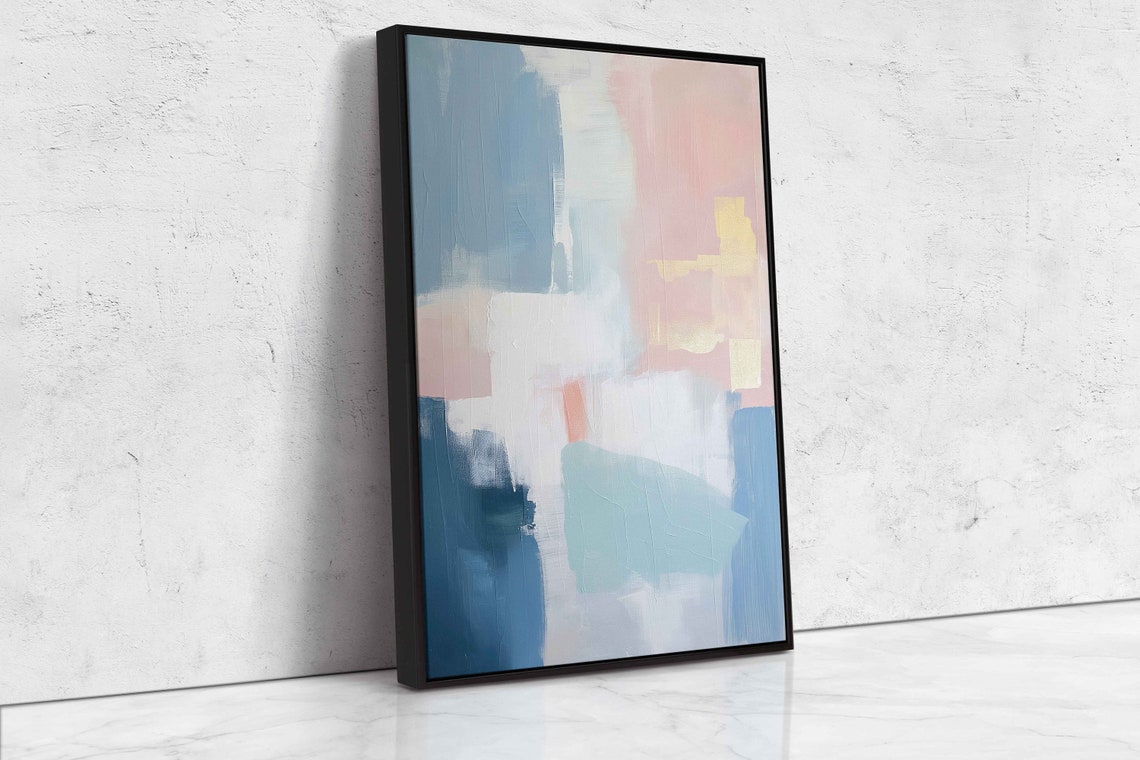 Dusty Blue Blush Mint Gold Accents Pastel Abstract Painting Poster - Image 4