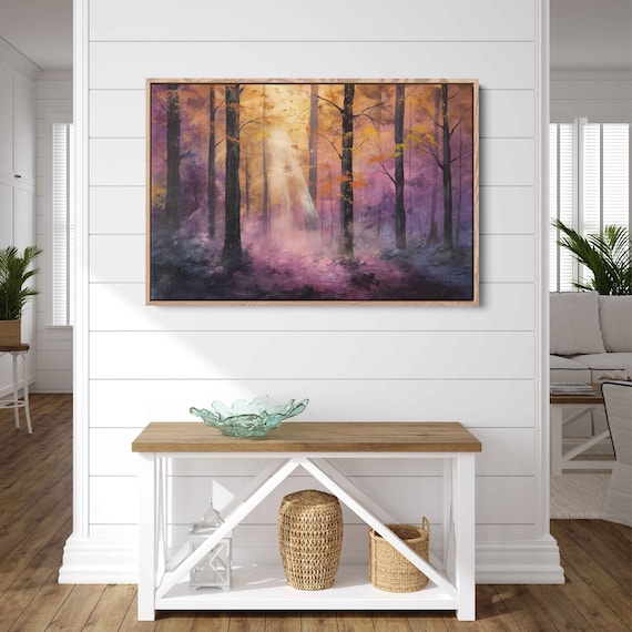 Acrylic Colorful Forest Painting Wall Art Print Lush Wooded Path Gift For Nature Lover Ready To Hang