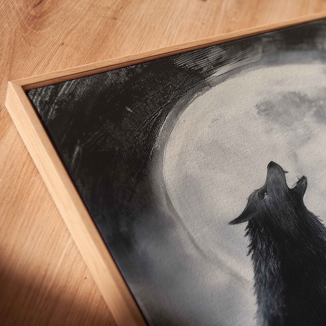 Wolf Howling At Full Moon Black And White Acrylic Painting Poster - Image 2