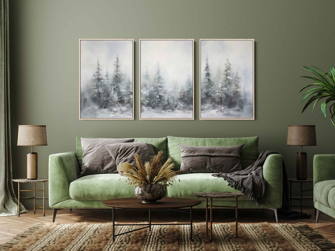 Winter Pine Trees Abstract Triptych, Wall Art Print - Image 3