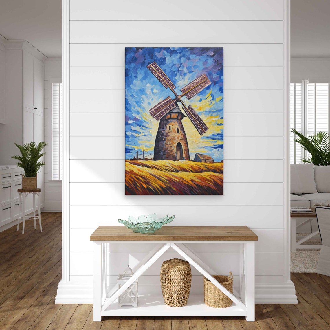 Stone Windmill Golden Field Palette Knife Impressionist Art Poster - Image 3