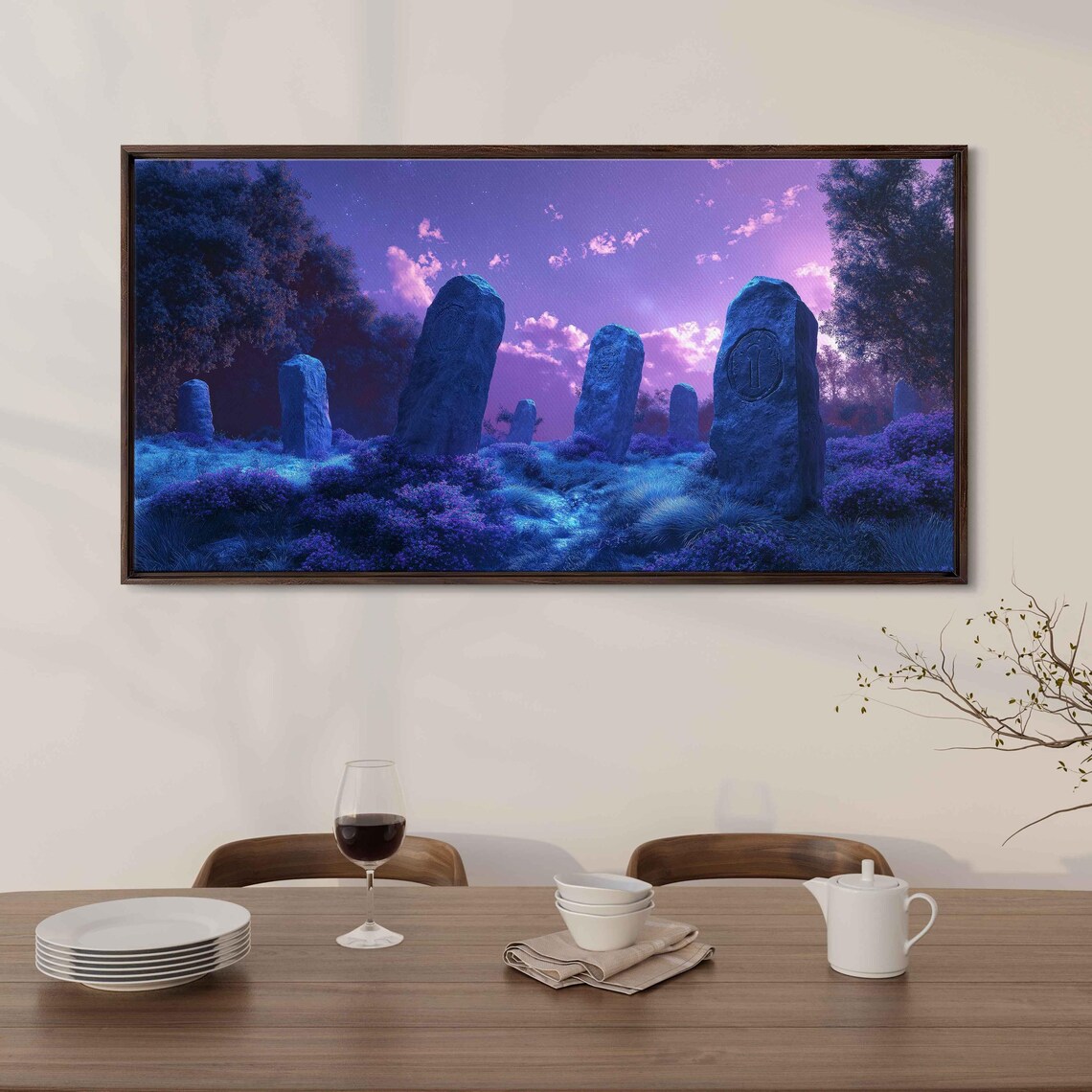 Ancient Rune Stones Under Opalescent Moonlight
