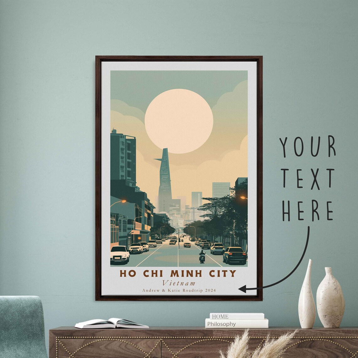 Ho Chi Minh City Vietnam Retro Street Bitexco Tower Sun Art Poster - Image 3