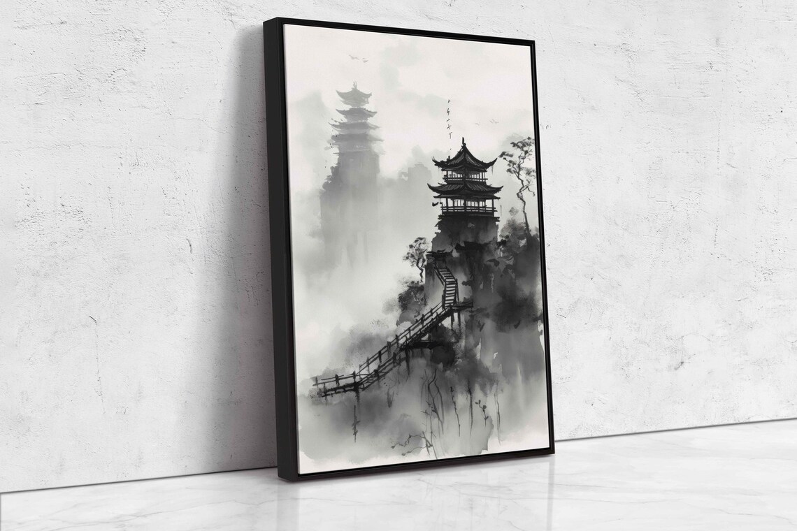 Black And White Chinese Landscape, Ink Wash Art Print - Image 4