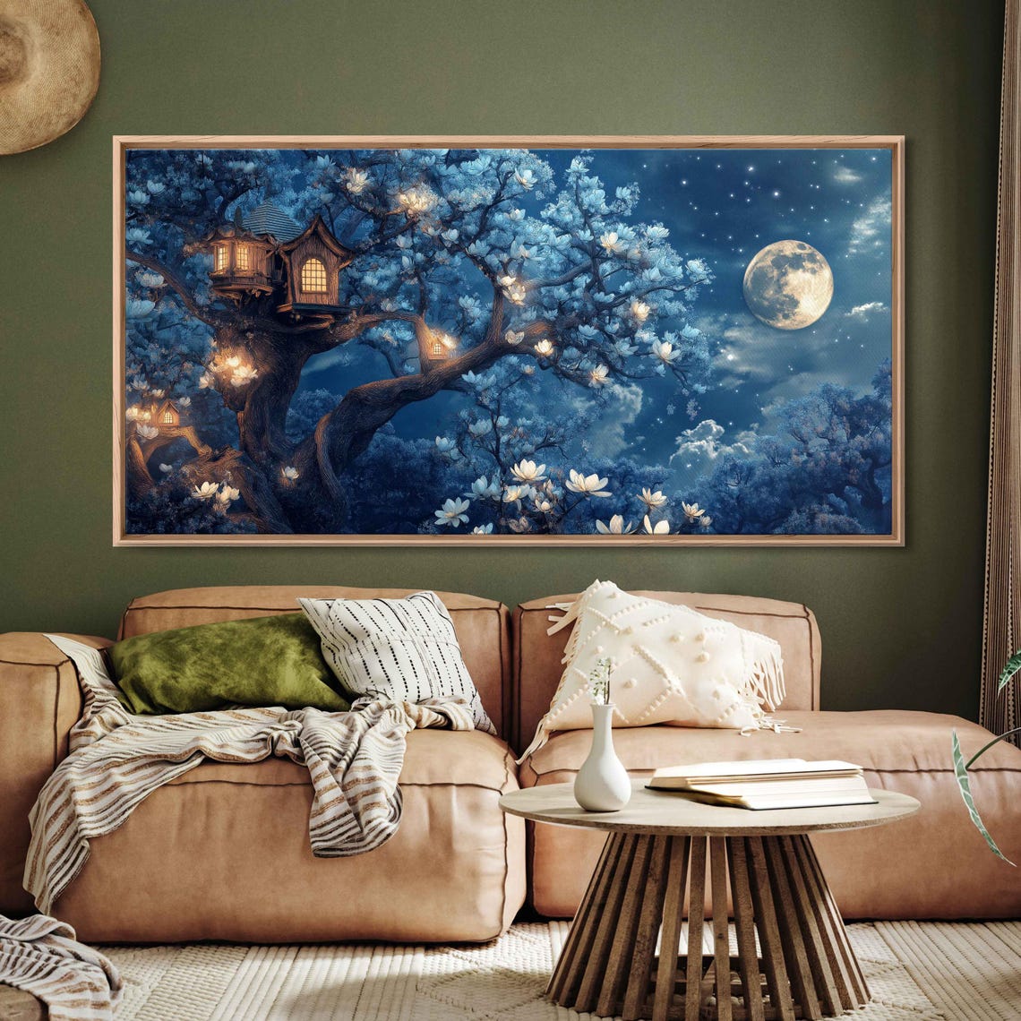 Surreal Treehouses Under Ethereal Moon