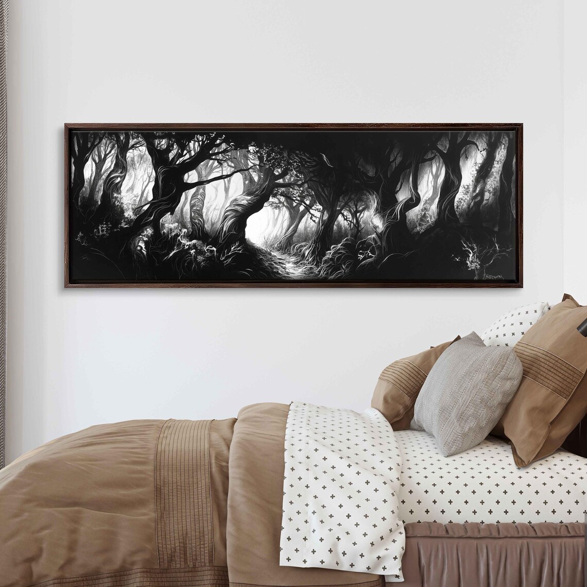 Winding Path Through Dark Twisted Forest Night Ink Halloween Art Poster