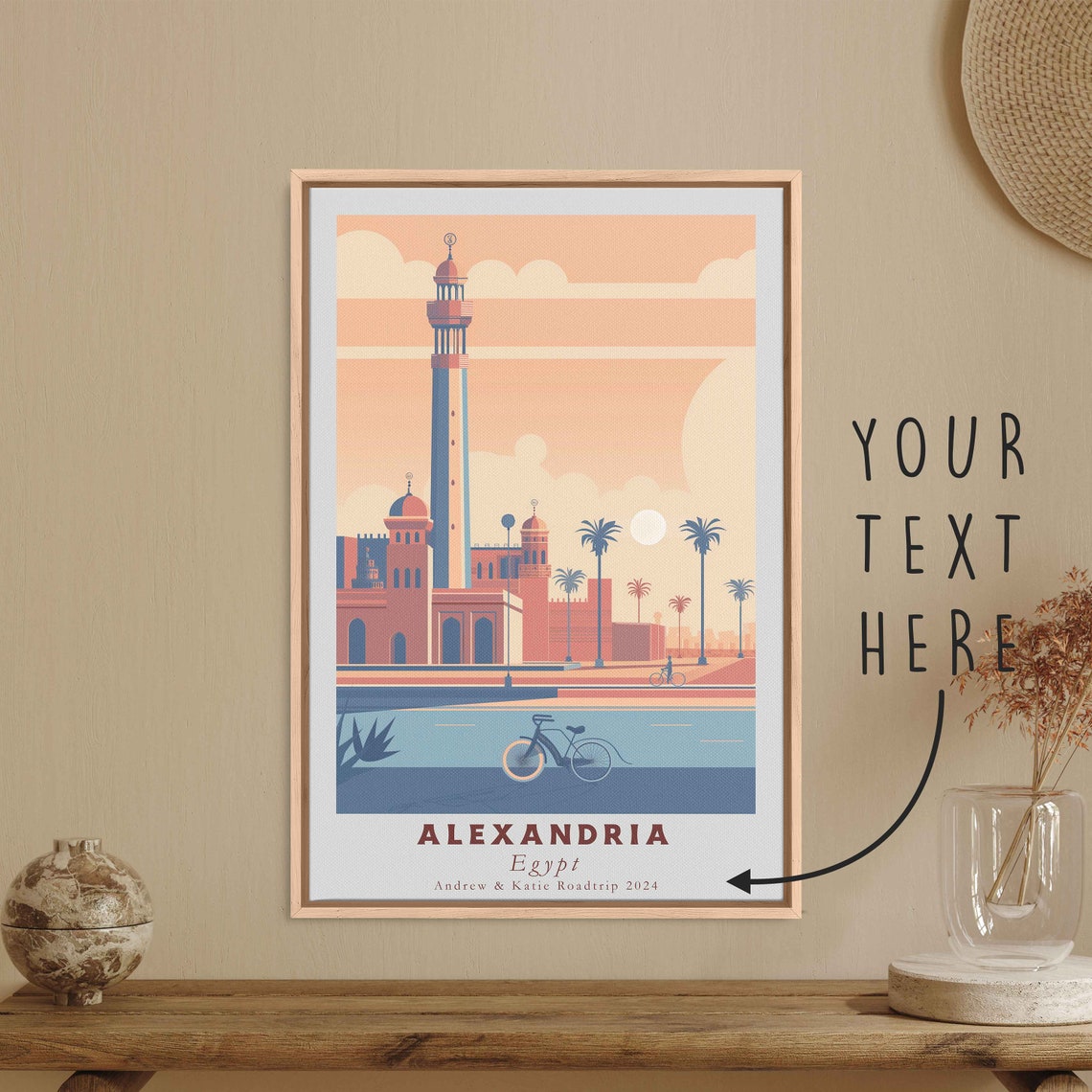 Alexandria Egypt Mosque Minaret Palms Waterfront Travel Poster - Image 3
