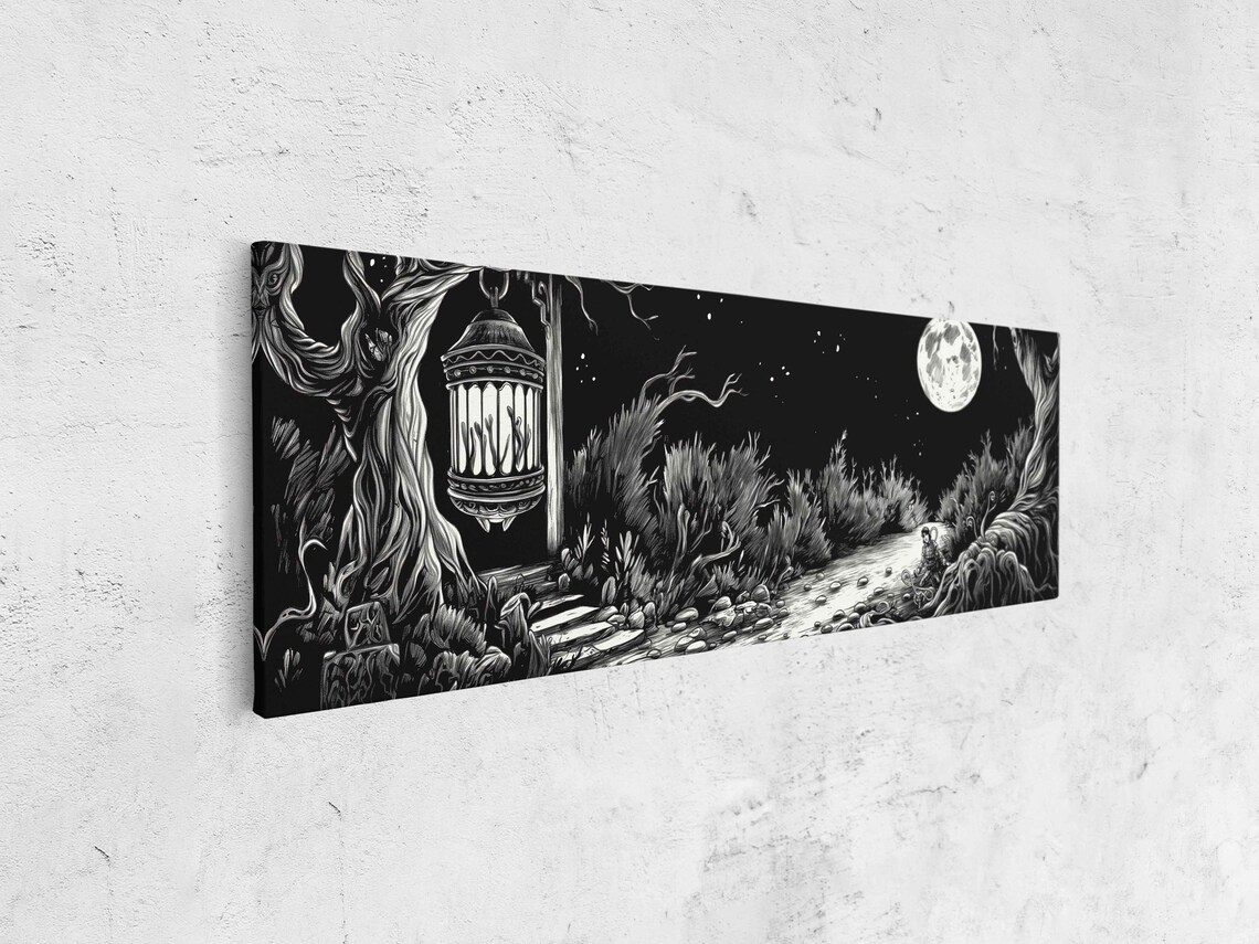 Lantern Lighting Path Under Full Moon Twisted Trees Night Halloween Poster - Image 4