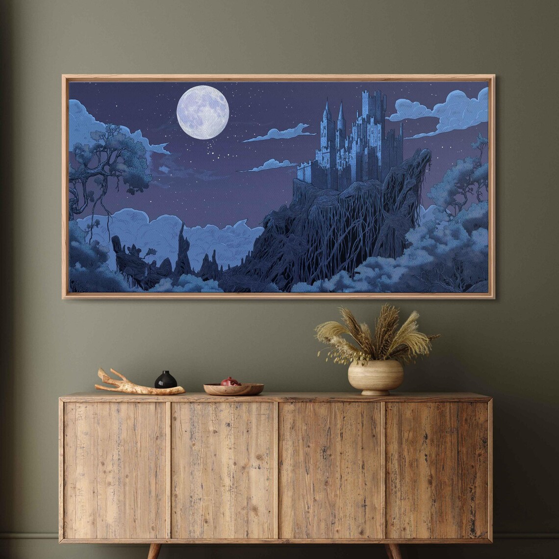 Eerie Castle Under Dim Moon Poster Print