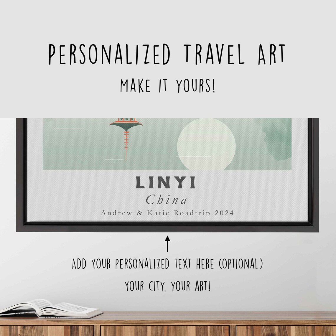 Linyi China Misty Pagoda Lake Moon Minimal Sage Green Art Poster - Image 4