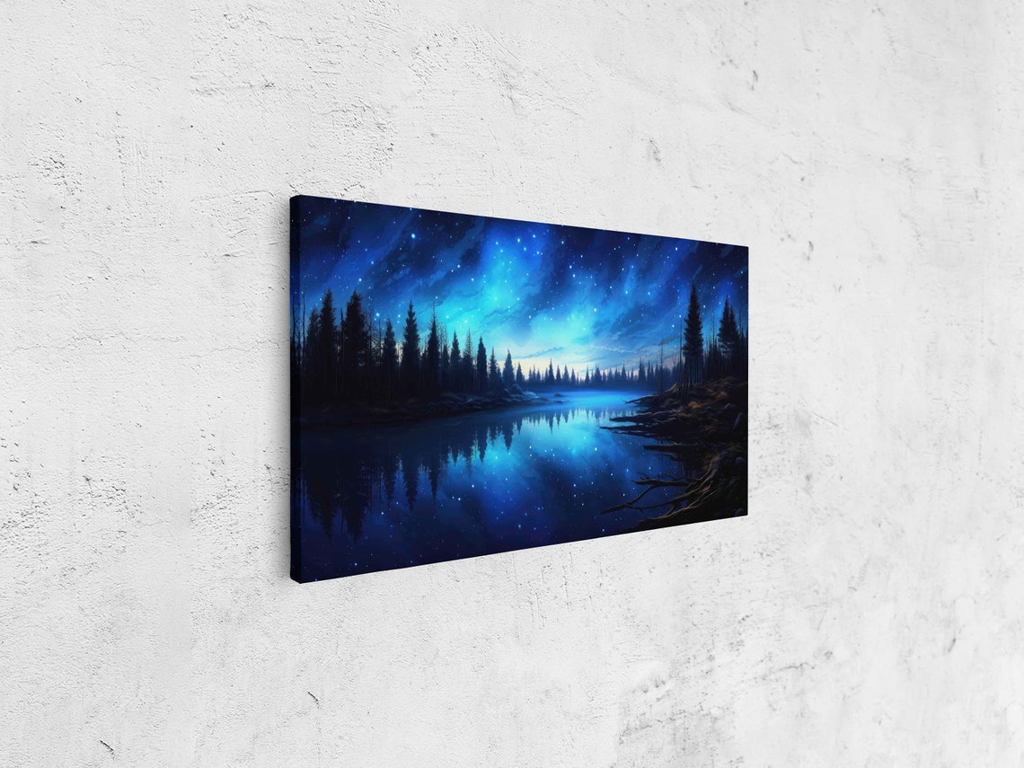 Starry Night Sky Milky Way Lake Reflection Pine Forest Night Poster - Image 4