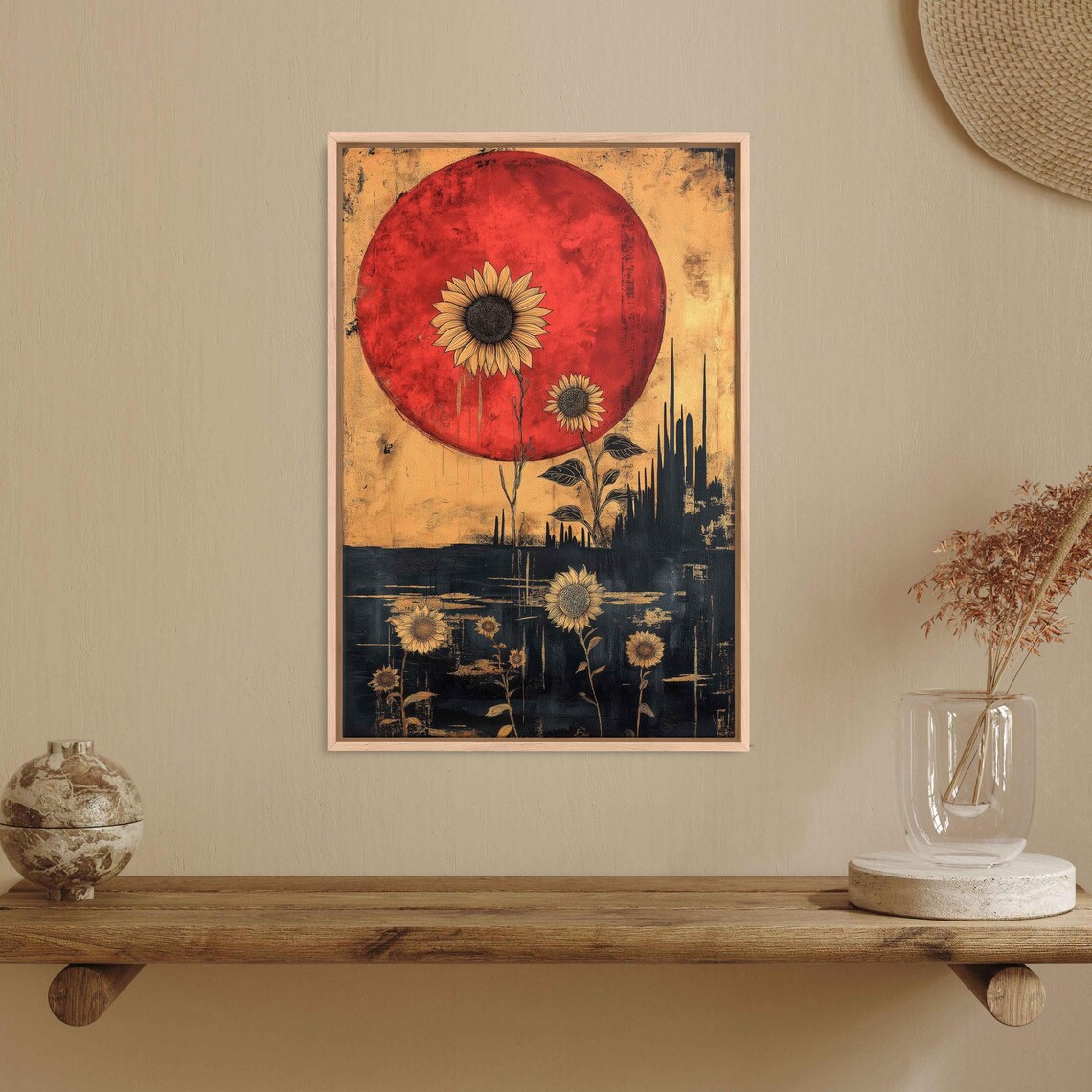 Sunflower Field Magic, Whimsical Collage Style