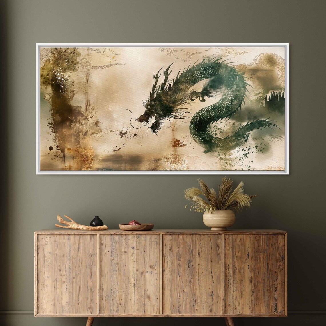 Chinese Wood Dragon Ink Painting Traditional Green Dragon Zodiac Art Poster - Image 3