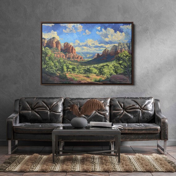 Cathedral Rock Sedona Arizona Broad Landscape Wall Art Print Western Painting Canyon Gorge Red Rocks Ready To Hang