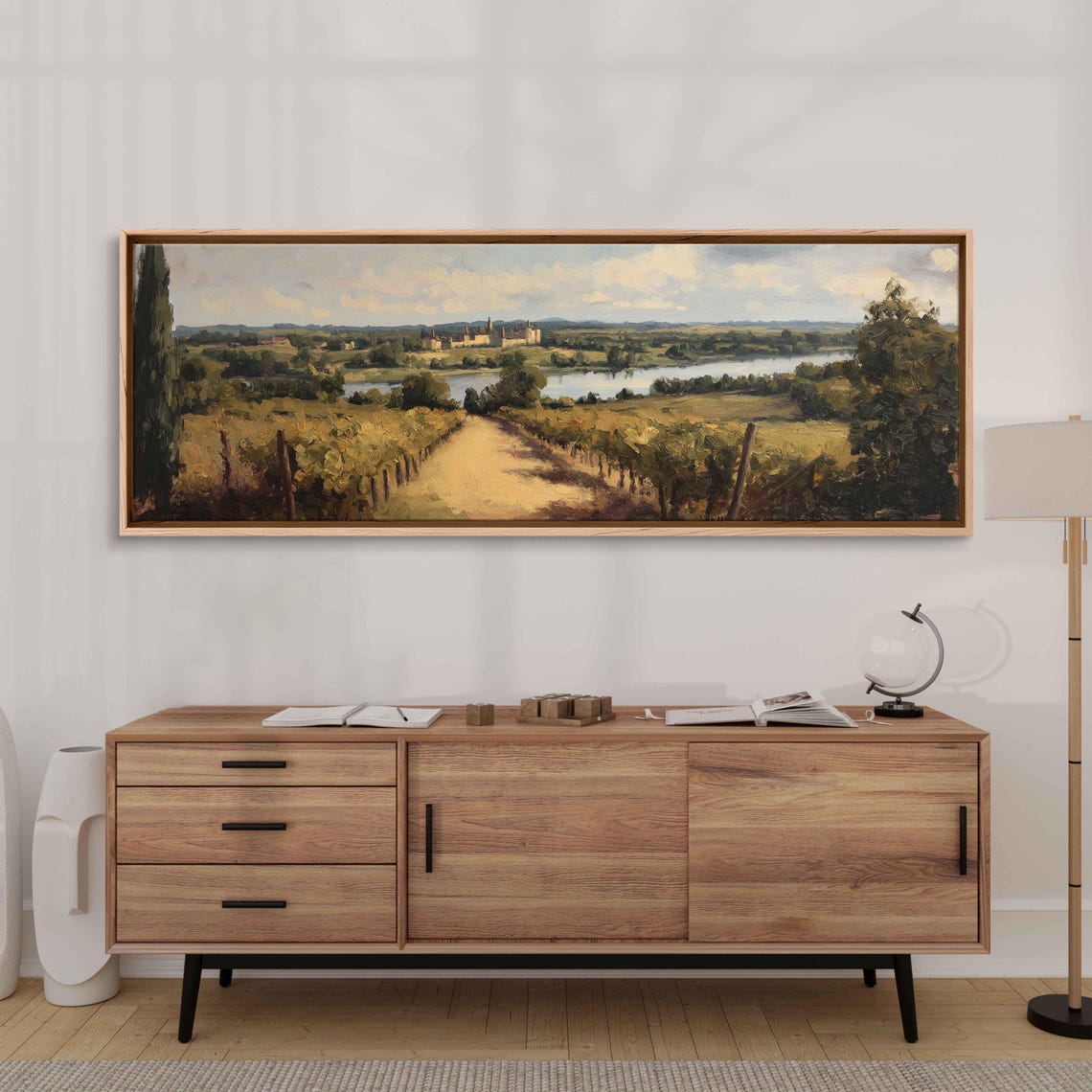 French Vineyard Rows Loire River Valley Distant Chateau View Poster