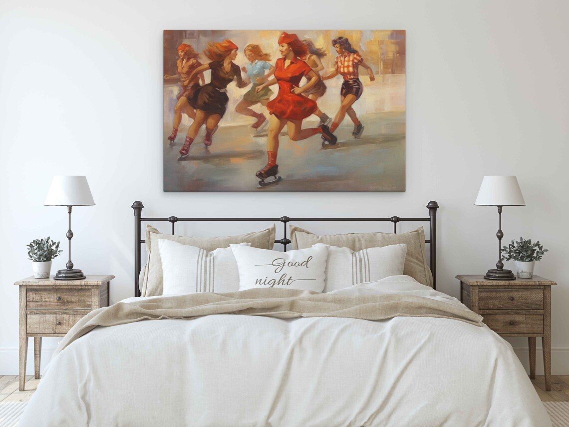 Retro Women Ice Skaters Vintage 1950s Style Winter Sports Art Poster - Image 3