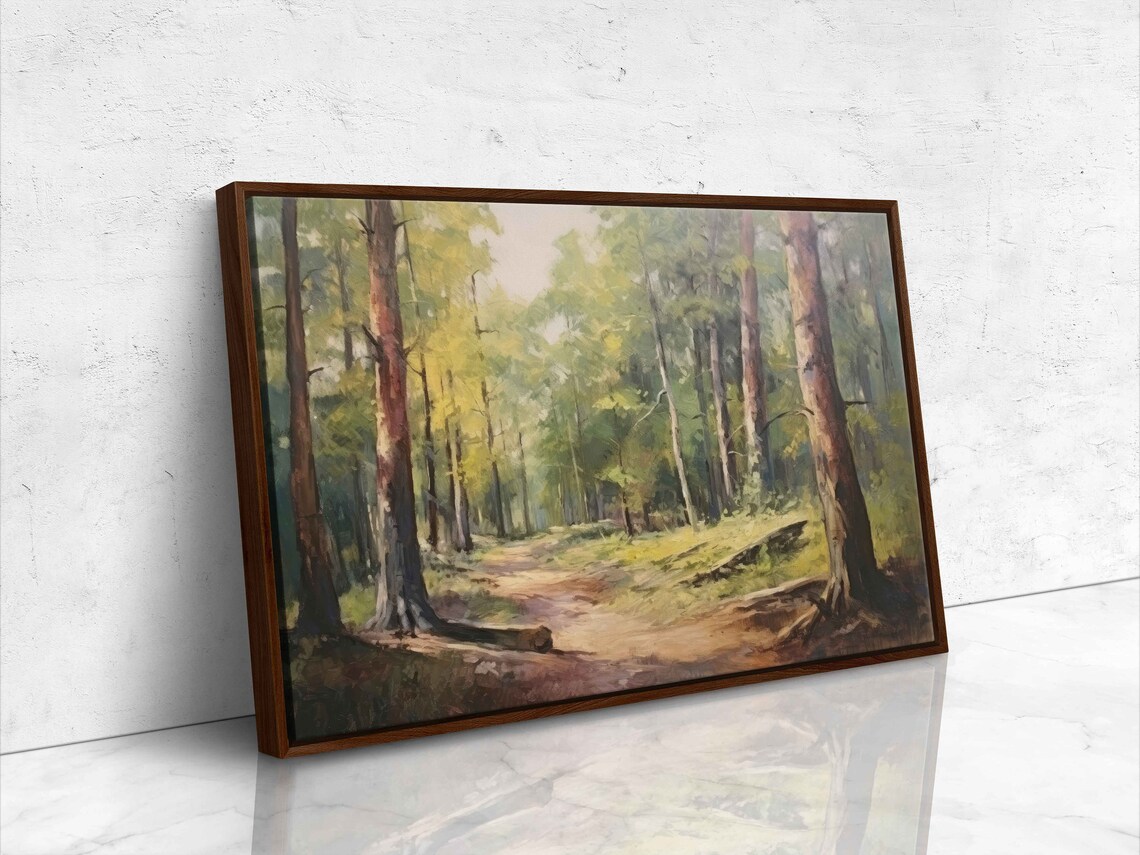 Vintage Forest Painting Rustic Wall Art Reproduction Print On Ready To Hang - Image 4
