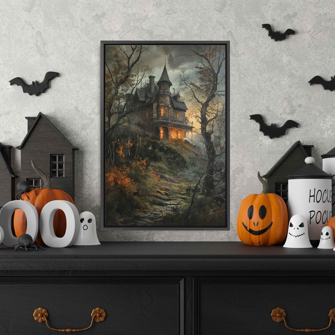 Eerie Mansion on a Hill, Halloween Wall Art Print - Image 3