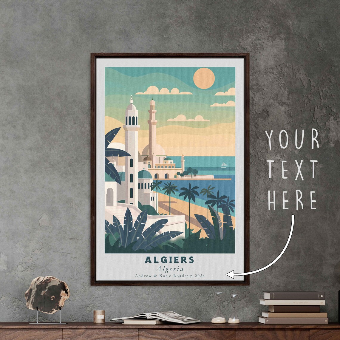 Algiers Algeria Coastal Mosque Beach Palm Trees Sunset Travel Poster - Image 3