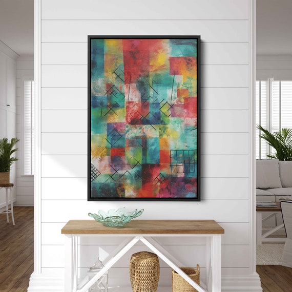 Abstract Boho Oil Painting Muted Colors Print On Ready To Hang Geometric Abstract Art Living Room Decor Bathroom Decor