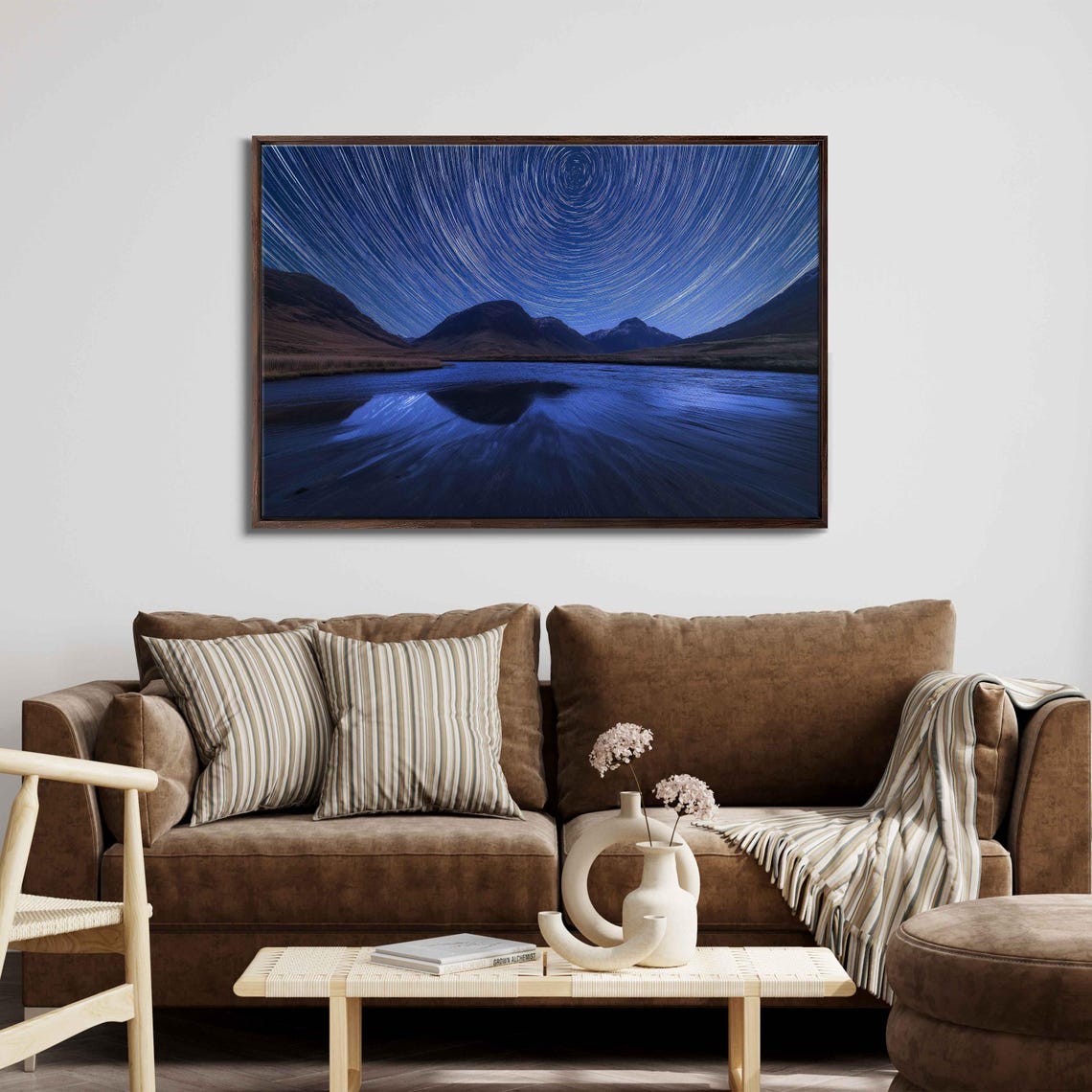 Star Trails Over a Mirror Lake Beneath Night Mountains Poster