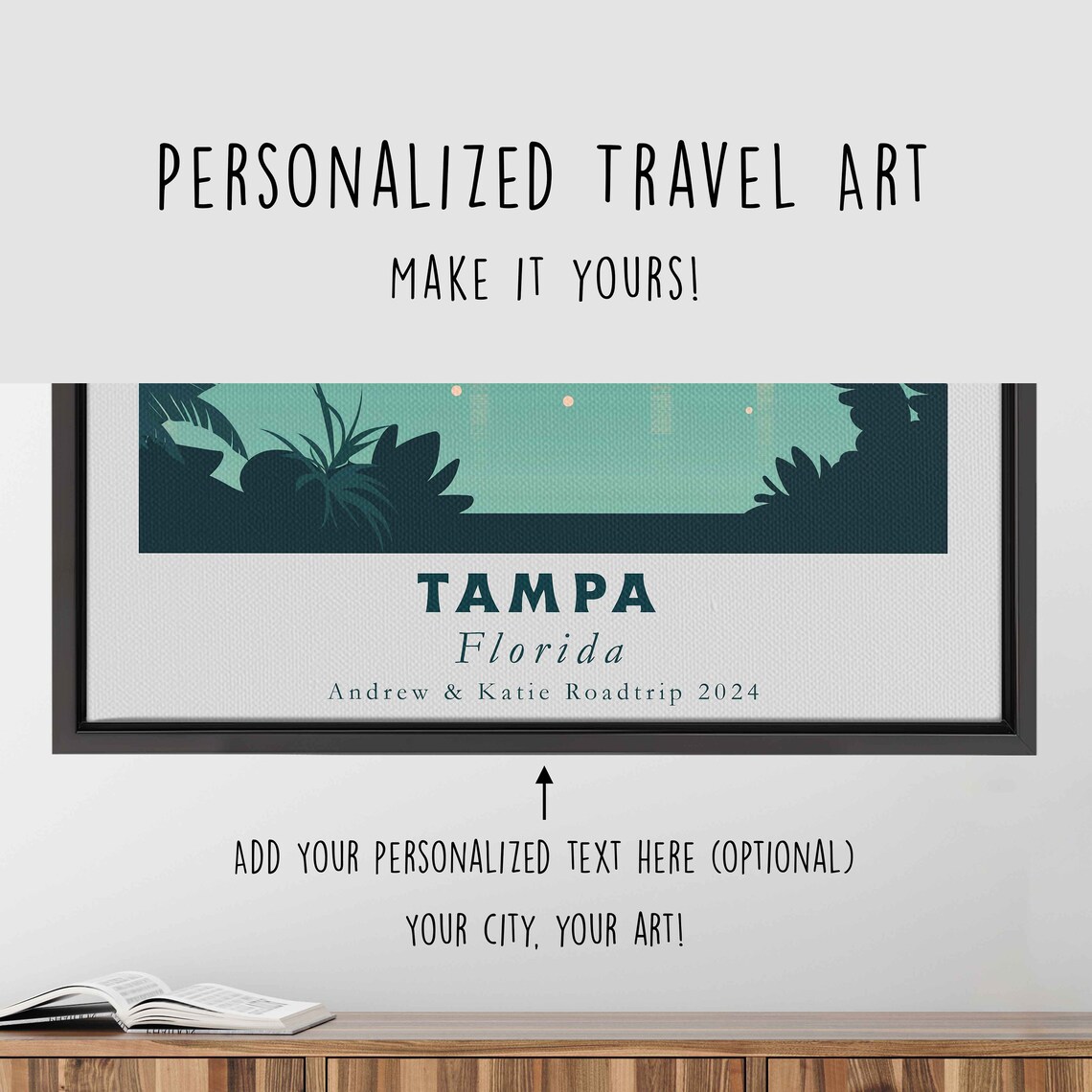 Tampa Florida Skyline Bay Moon Palm Trees Night Travel Poster - Image 4