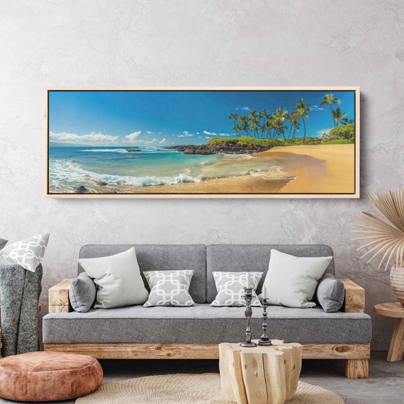 Tropical Beach Photograph Palm Trees Ocean Waves Wall Art Print Ready To Hang