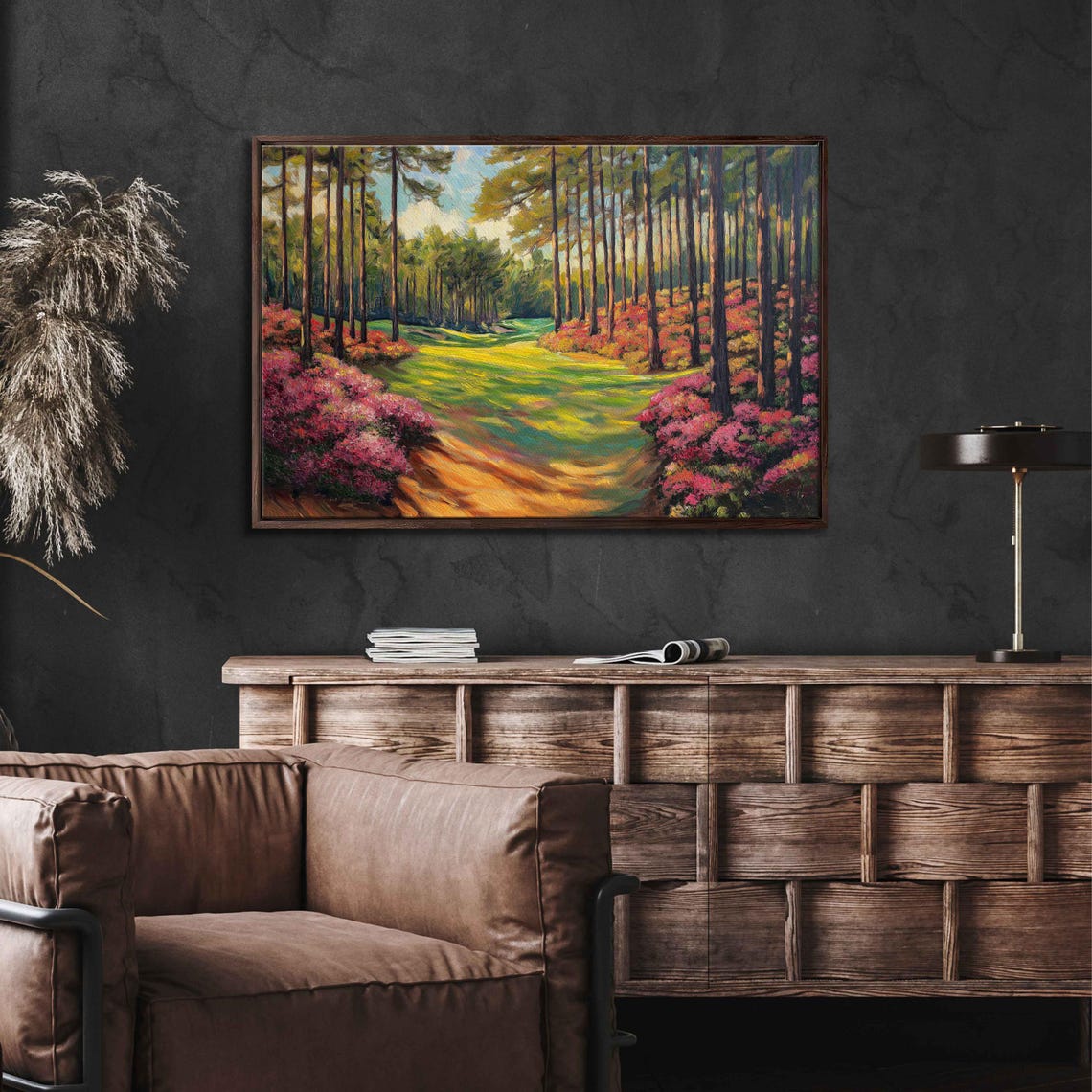 Golf Path Through Pine Forest With Pink Azalea Bushes Art Poster