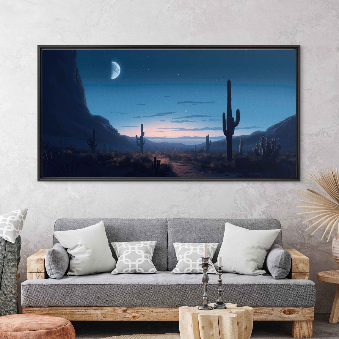 Crescent Moon Blue Desert Night Saguaro Cacti Scenic Art Poster - Image 3