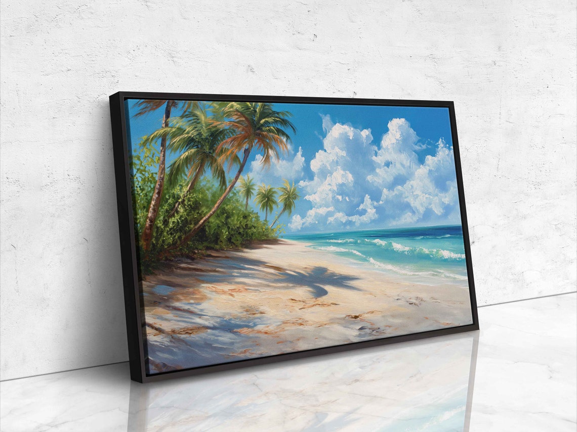 Tranquil Tropical Island With Beach Painting Framed Print Ready To Hang - Image 4
