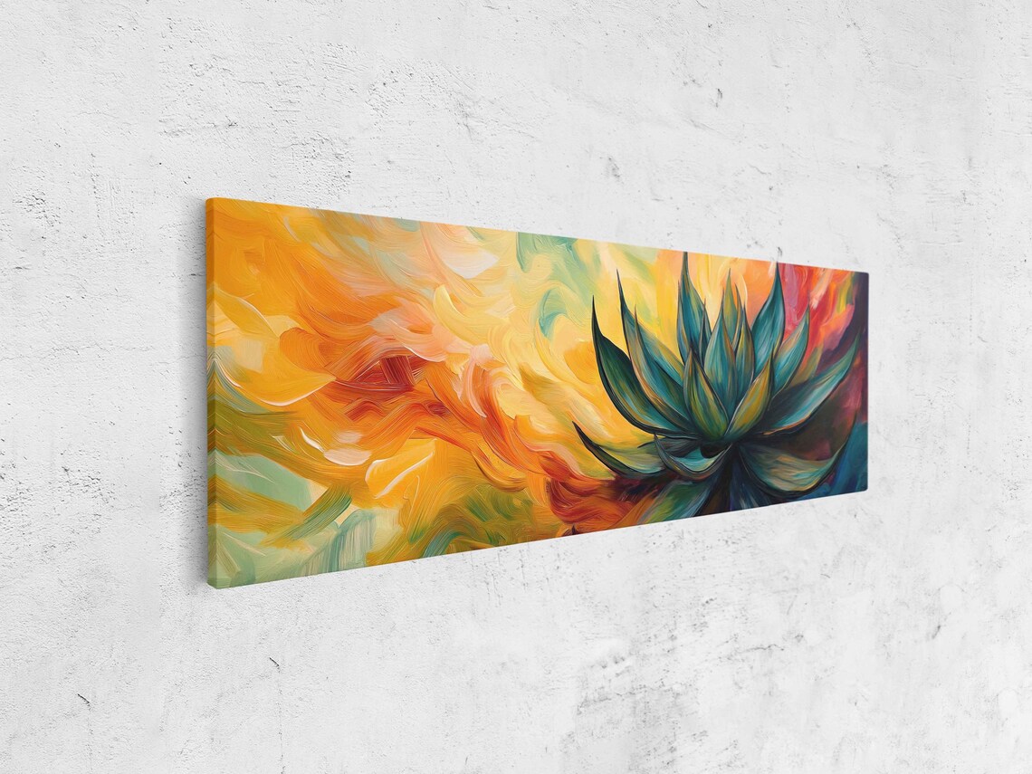 Agave Rosette Against Swirling Orange Red Sunset Sky Panoramic Art Poster - Image 4