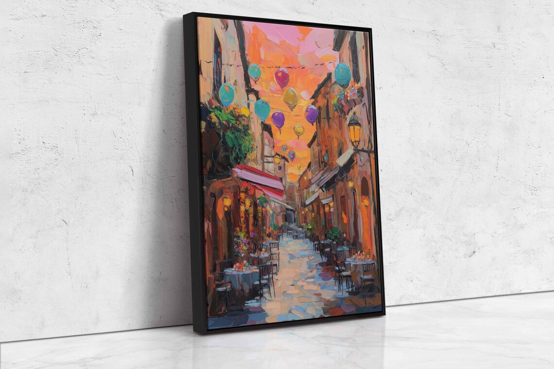 Italian Old Town Alley Festival Colorful Lanterns Sunset Art Poster - Image 4