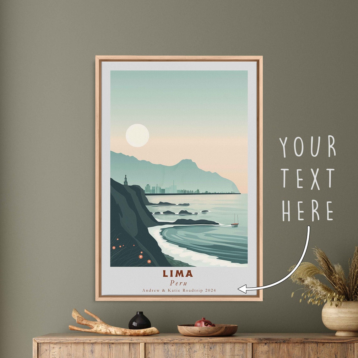 Lima Peru Pacific Coast Cliffs Ocean Sunset Minimalist Travel Poster - Image 3