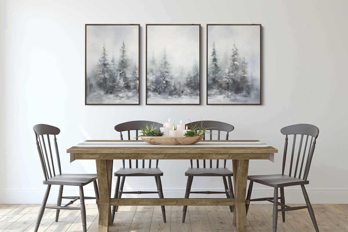 Winter Pine Trees Abstract Triptych, Wall Art Print - Image 2