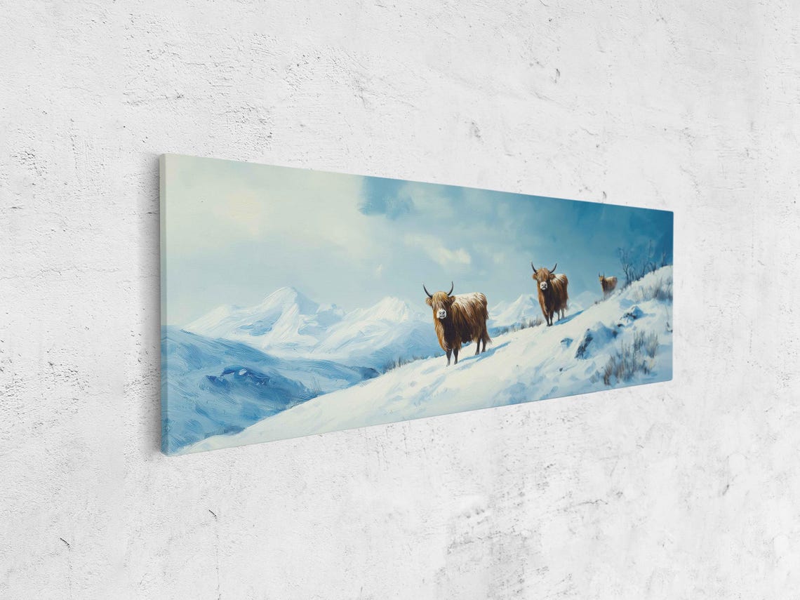 Highland Cows Snowy Mountain Winter Scene Cozy Cattle Art Poster - Image 4