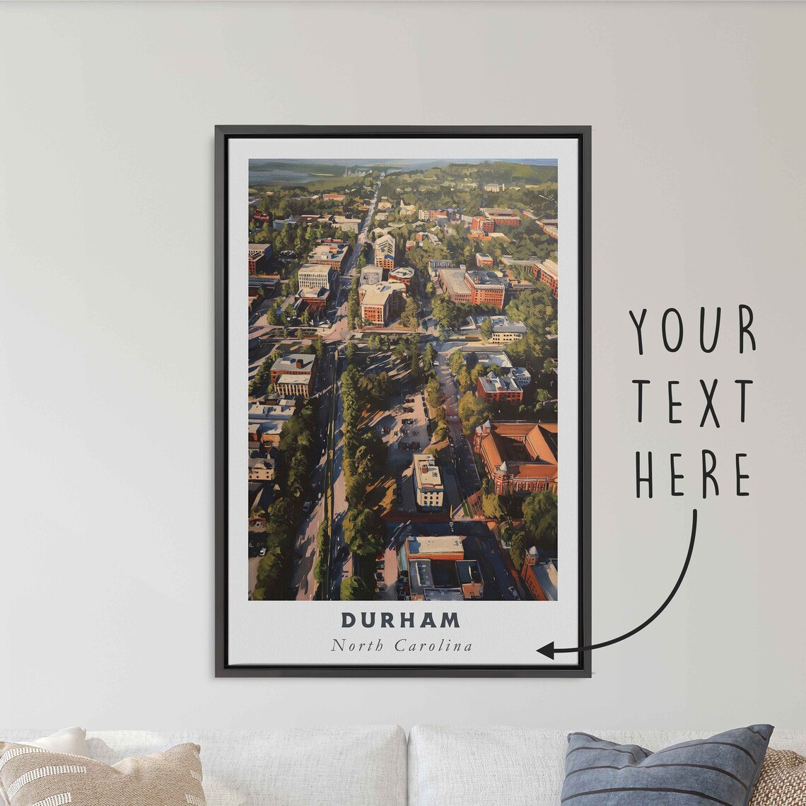 Durham North Carolina Aerial Downtown Brick Street Tree Lined Poster