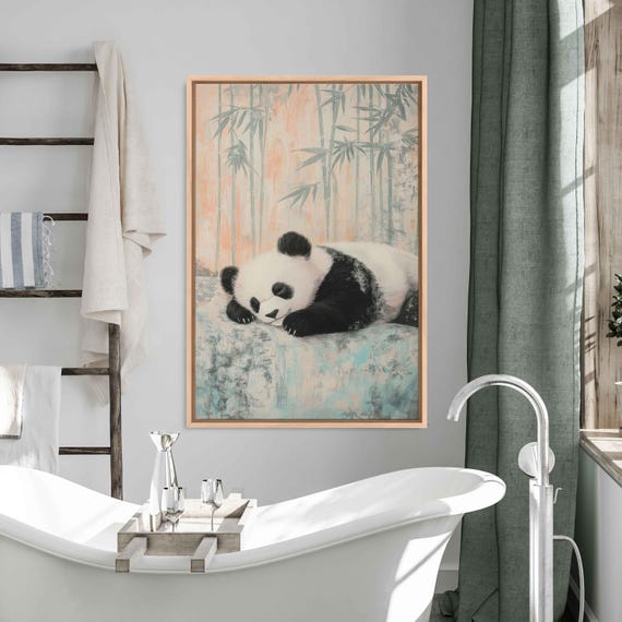 Cute Panda Bear Sleeping On Bamboo In Woods Wall Art Print Gift For Animal Lover Nature Photo Ready To Hang