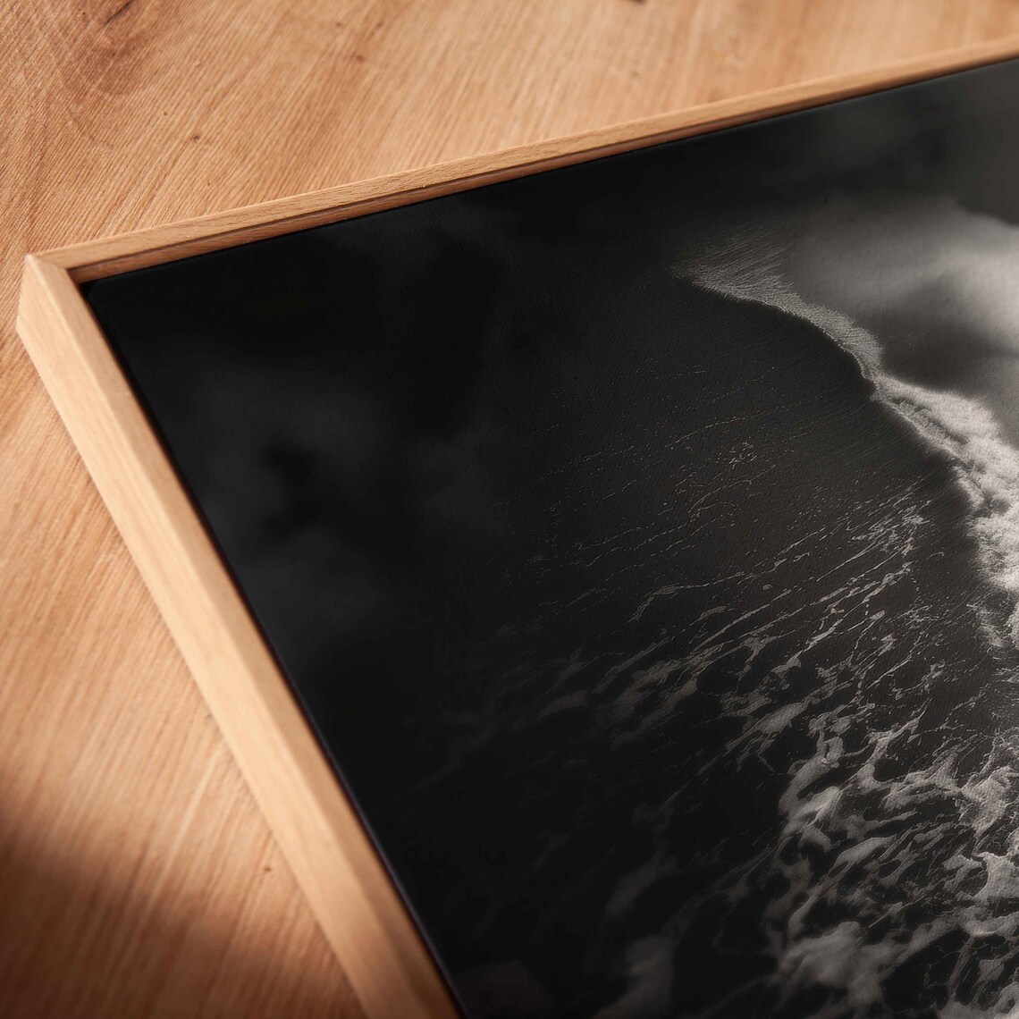 Lone Walker On Night Beach Aerial View With Waves Black White Art Print - Image 2