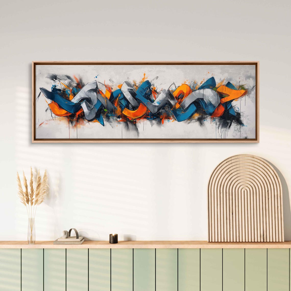 Graffiti Abstract Blue Orange Gray Urban Modern Panoramic Art Print