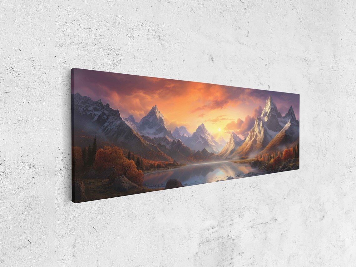 Golden Alpine Snowy Mountain Valley Lake Sunrise Peaks Poster - Image 4