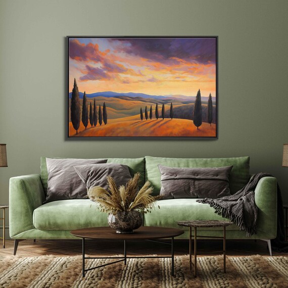 Tuscan Landscape, Cypress Trees At Sunset