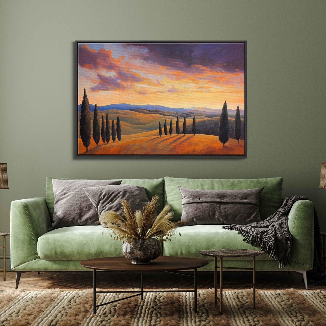 Tuscan Landscape, Cypress Trees At Sunset