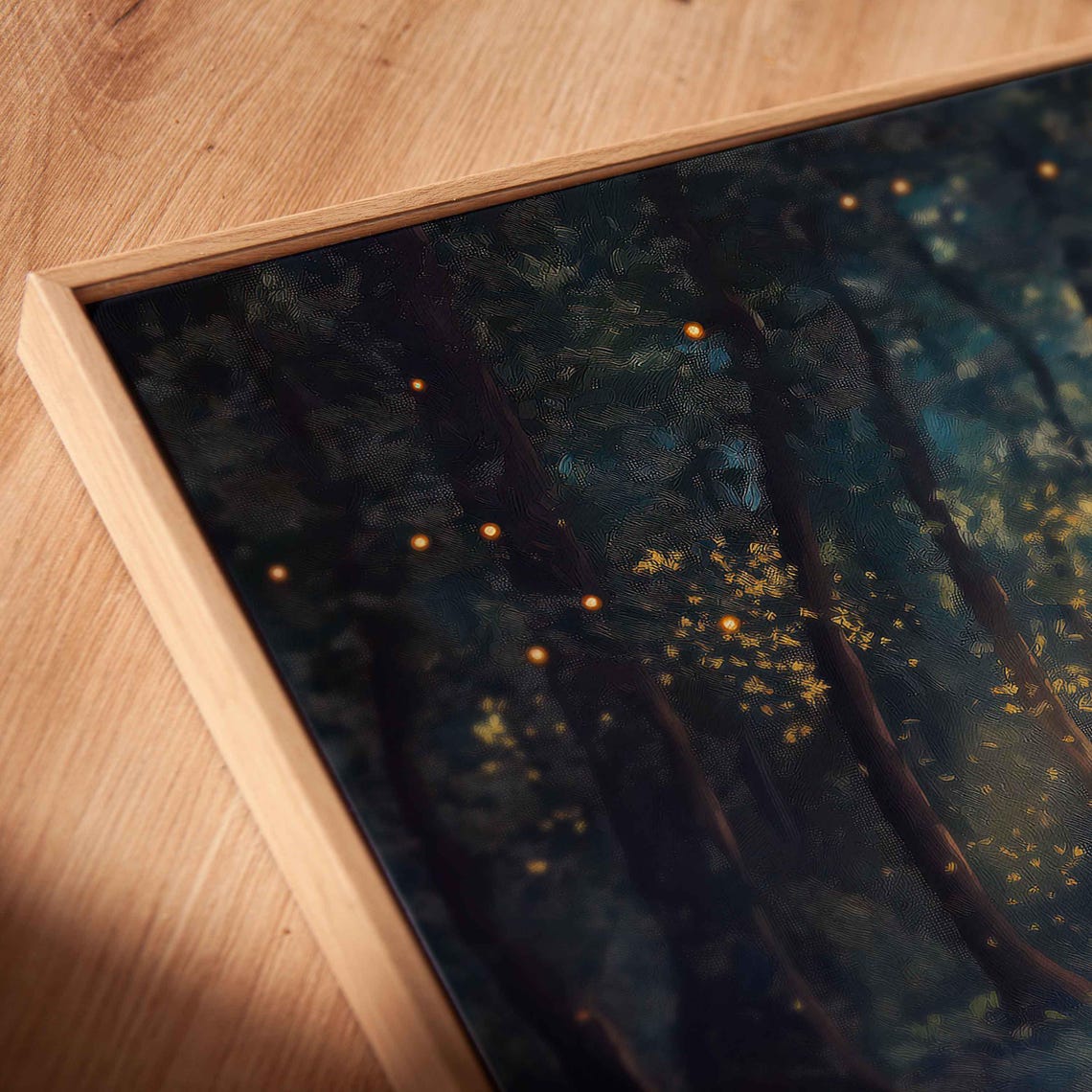 Enchanted Forest Wall Art Print Mystical Oil Painting Glowing Fireflies Moonlight Shadows - Image 2