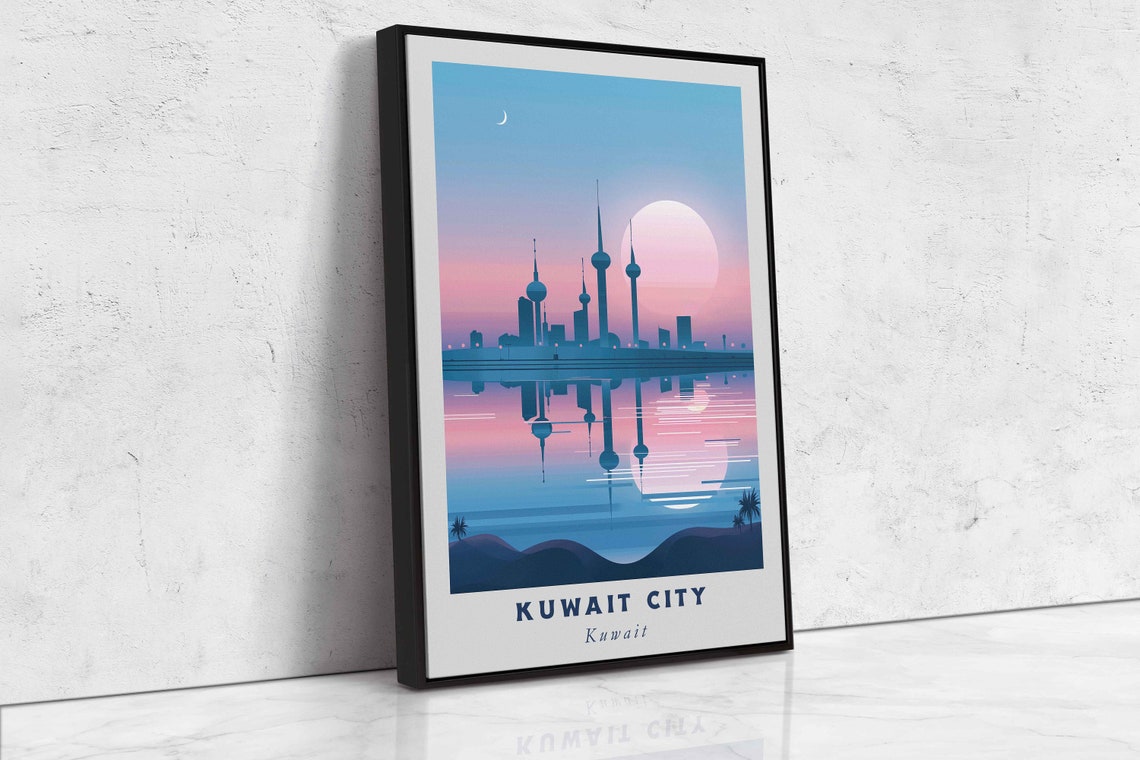 Kuwait City Kuwait Towers Night Reflection Moon Travel Poster - Image 2