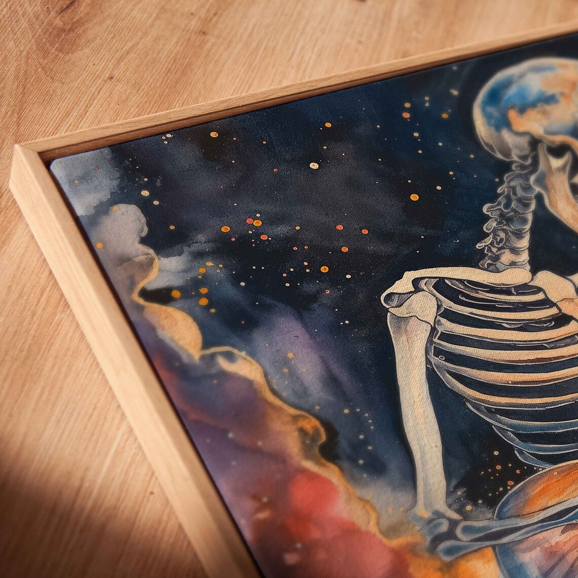 Skeleton Playing Electric Guitar Full Moon Cosmic Night Halloween Poster - Image 2